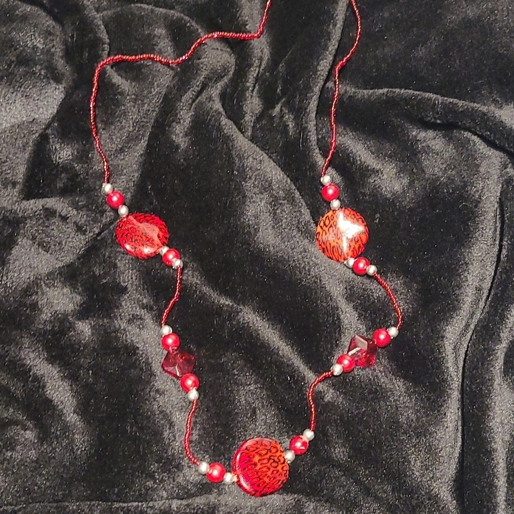 $$ Red Beaded Necklace Jewelry